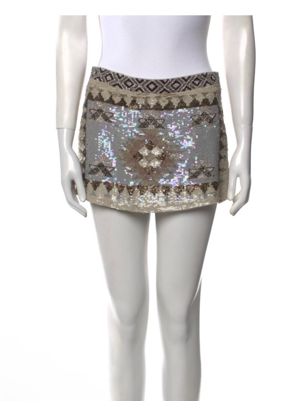 All Saints Sequin Embellished Mini Skirt in Beige and Iridescent